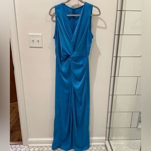 Floor length Turquoise Satin Dress